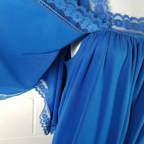 Vtg 70s royal blue long kimono sleeve maxi dress new - Picture 7 of 9